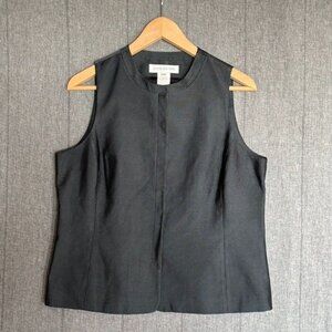 Jones New York 100% Silk Gray Tweed Button Front Vest Sleeveless Top Size 12